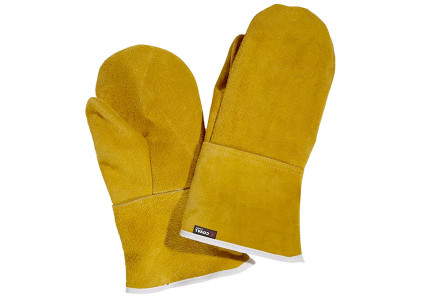 Moufles de protection anti chaleur 2 doigts avec manchette en cuir (x2) - Coval