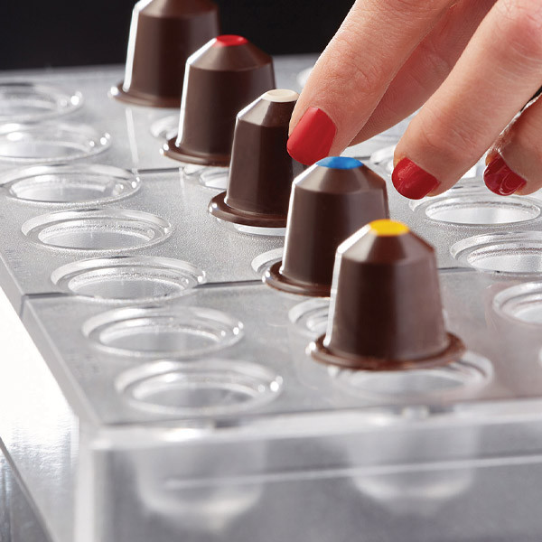 Moule &agrave; chocolat polycarbonate 21 capsules caf&eacute;