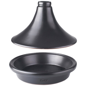 Plat &agrave; tajine en terre cuite &eacute;maill&eacute;e noire