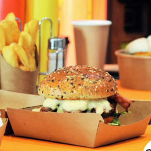Boite &agrave; burger carr&eacute;e en carton kraft brun (x100)