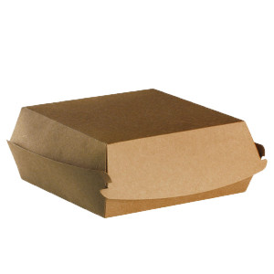 Boite &agrave; burger carr&eacute;e en carton kraft brun (x100)