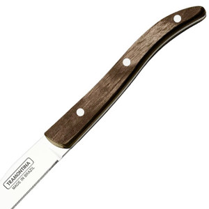 Couteau &agrave; steak manche bois marron lame microdent&eacute;e French - Tramontina