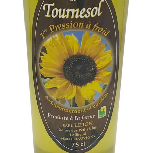 Huile de tournesol artisanale 75 cl - Huilerie Lidon - DDM Courte