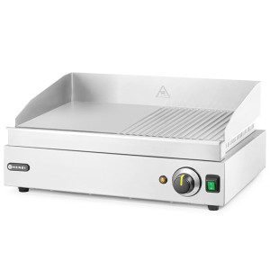 Plancha grill &eacute;lectrique acier chrom&eacute; 1/2 lisse et 1/2 rainur&eacute;e 2400W Profil Line - Hendi