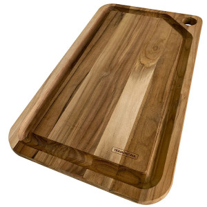 Planche &agrave; d&eacute;couper avec rigole en bois de teck Churrasco - Tramontina