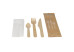 Kit couvert jetable en bois 4/1 fourchette-couteau-cuillère dessert-serviette en sachet (x250)