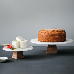 Pr&eacute;sentoir &agrave; g&acirc;teaux rond en bois et marbre Naturale