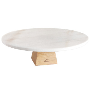 Pr&eacute;sentoir &agrave; g&acirc;teaux rond en bois et marbre Naturale